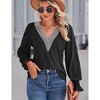 Womens V Neck Blouse Long Sleeve Lace V Neck Ruffled Sleeve Tops Tunic Blouse Long Sleeve T-Shirts,Black - S - 3 of 4