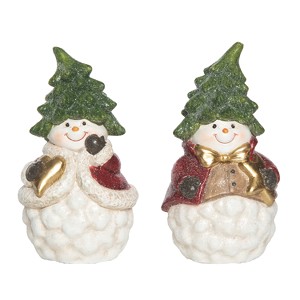 Transpac Terracotta Christmas Tree Snowman Figurine Set of 2 Christmas Home Decorations - 1 of 1