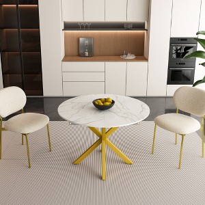 Lirago White Round Dining Table Extendable to 59" Carbon Steel X-Base  29.53"H x 43.31"D x 59.06"W - 1 of 4