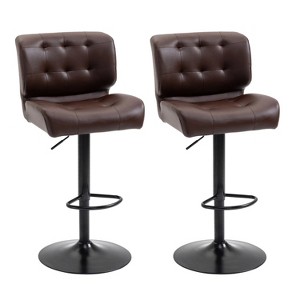 Brown Adjustable Bar Stools Set of 2 High Bar Stools with Thick Cushioned Metal Footstool - 1 of 4