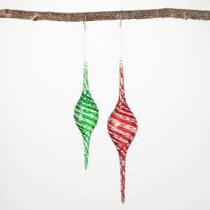 12"H and 9"H Sullivans Swirling Finial Ornament - Set of 2  Red Christmas Ornaments - 1 of 2