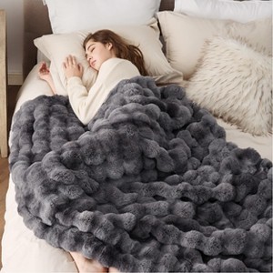 Fluffy Faux Fur Throw Blanket Fuzzy Soft Bubble Blanket for Couch Bed Sofa Chair Faux Fur Decor Gifts for Home Bedroom Living Room Thick Warm Furry Co - 1 of 4