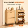 Munora Rattan Shoe Cabinet - 2 Flip Rattan Drawers + 1 Slide Drawer, Metal Legs - Slim Entryway Organizer (Light Wood Color) - 3 of 4
