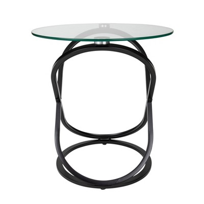 29" Round Black Metal and Glass End Table