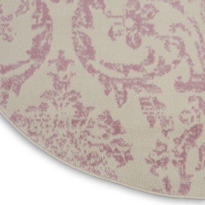 Jubilant Ivory and Pink Round Synthetic Area Rug, 5'3"