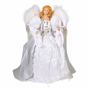 Roman 14.0 Inch White/ Silver Angel Tree Topper Christmas Tree Topper , Free Standing Feather Wings (1PC) - 1 of 4