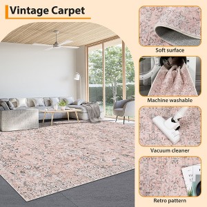 Area Rug 5x7 Washable Area Rug, Low Pile Vintage Floor Carpet, Foldable Thin Rug, Non-Slip Accent Rug, Indoor Distressed Floral Print Rug for Bedroom - 1 of 4