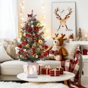 3ft Prelit Artificial Christmas Tree with 78 Warm Lights,Red Berries & Snowman Light Box Base,Xmas Tree for Christmas Decoration Home/Office - 1 of 4