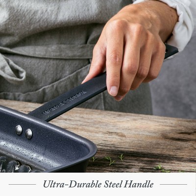 Merten & Storck Black Carbon Steel Square Grill Pan with Steel Handle