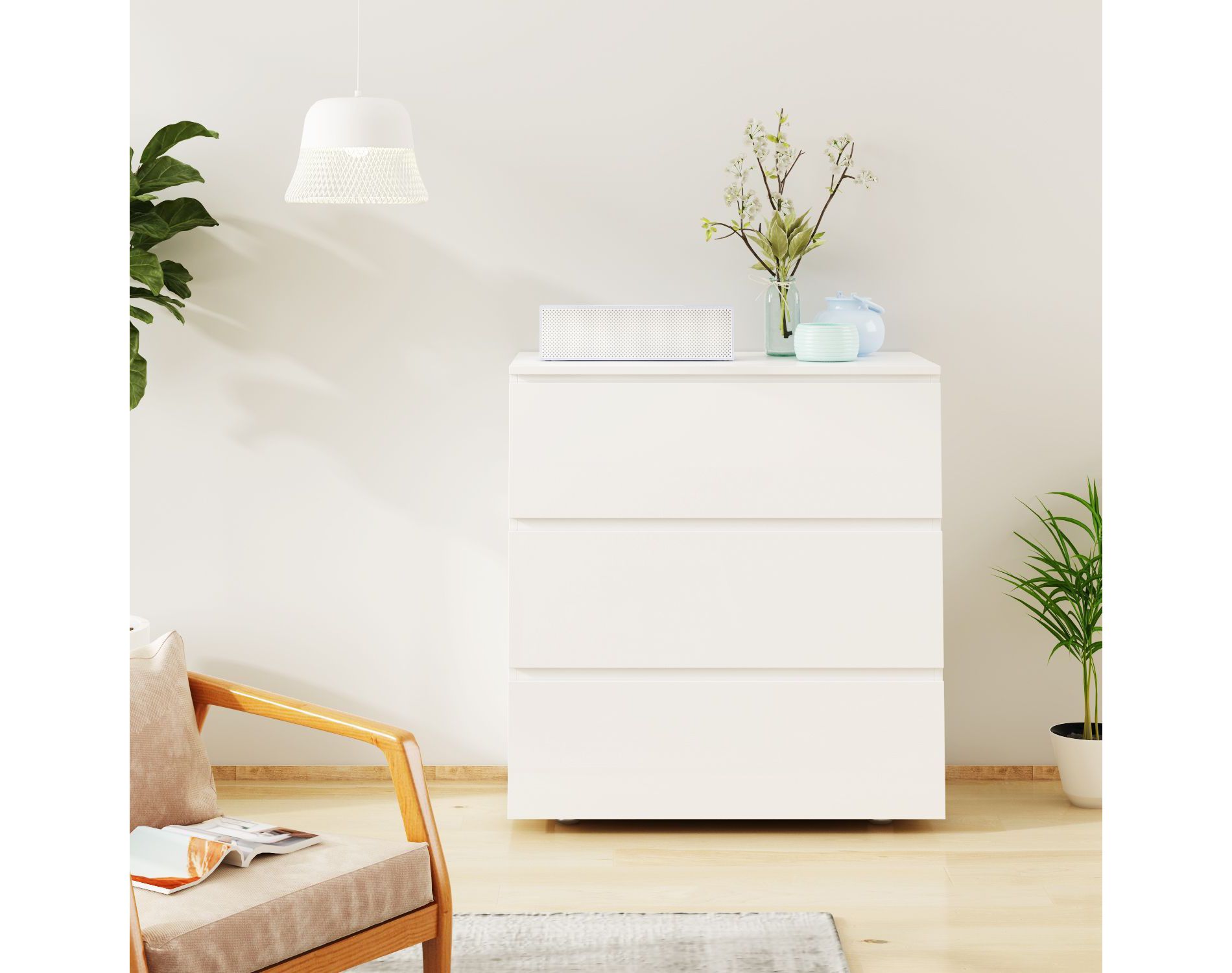 FUFU&GAGA White Modern 3-Drawer Dresser Chest Wooden Dresser Tower Nightstand End Table
