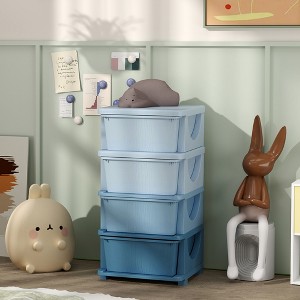 Racxily 3/4 Tier Kids Storage Unit, 3/6/9 Drawer Chest Toy Organizer Plastic Bins for Kids Bedroom Nursery Kindergarten - 1 of 4