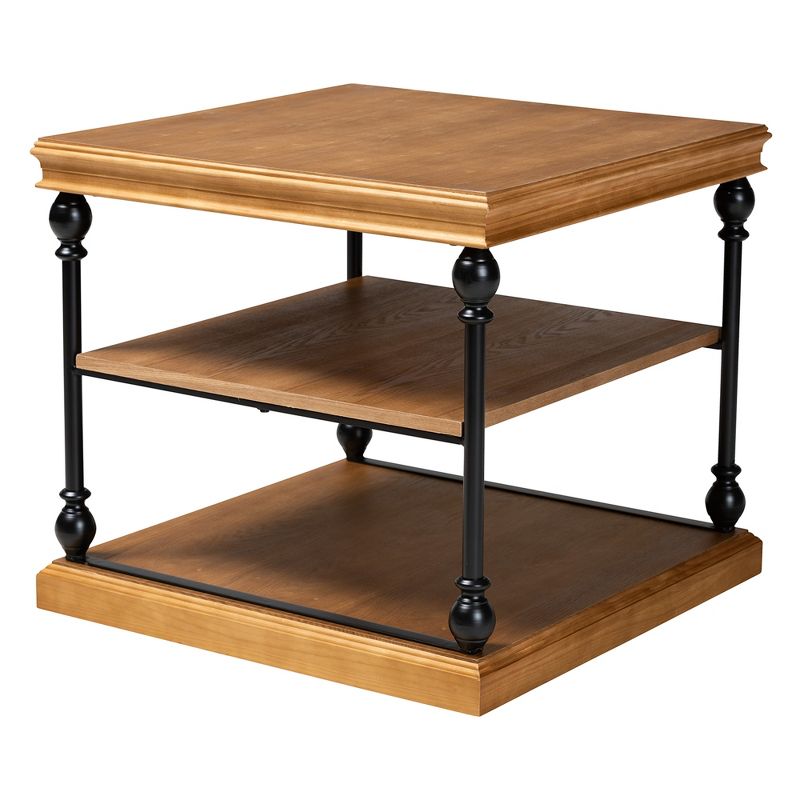 Baxton Studio Sebastian Traditional Industrial Oak Brown Finished Wood and Black Metal 3-Tier End Table, 2 of 8