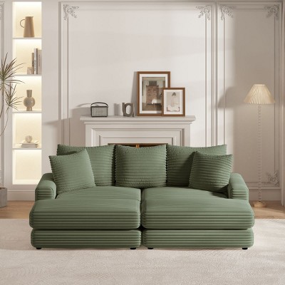 43.3"Corduroy Single Sofa With Back Pillow,Chaise Sofa,2 Toss Pillows And A Ottoman,Comfy Sofa Deep Seat Couch For Living Room-Cuddlewood