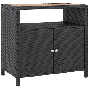 Resenkos Outdoor Storage Cabinet with Acacia Wood Top, Two Doors, Shelf, Wicker Bar Table for Pool Towel Storage, Black - 1 of 4