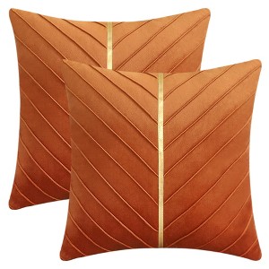 REGALWOVEN Velvet Throw Pillow Cover with Gold Striped Modern Pillowcase for Sofa Bedroom Living Room Home Decor 18 x 18 Inch 2 Pcs - 1 of 4
