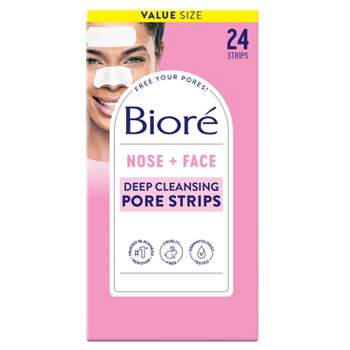 Biore Nose + Face Deep Cleansing Pore Strips, 12 Nose + 12 Face Strips, Blackhead Remover, Oil-Free - 24ct