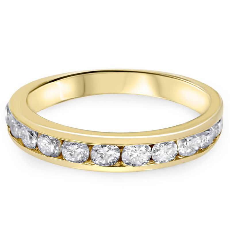 Pompeii3 1 Ct Round Cut Channel Set Diamond Wedding Women's 14k Yellow Gold Ring, 4 of 6