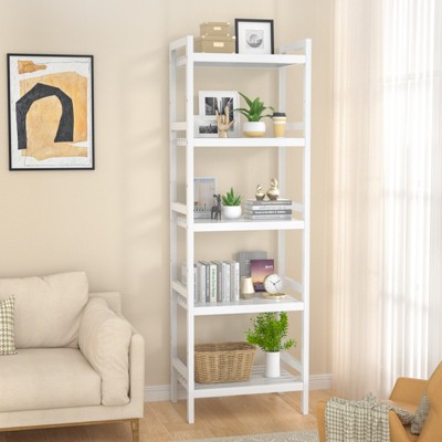 Aheaplus 5-Tier Adjustable Bamboo Bookshelf, Freestanding Display Storage Shelf