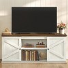 Farmhouse TV Stand for 65-Inch TVs, Entertainment Center with Sliding Barn Doors and 4 Storage Compartments, Rustic White and Brown - 2 of 4