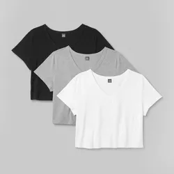 Women's Short Sleeve V-Neck 3pk Bundle T-Shirt - Wild Fable™ White XXL