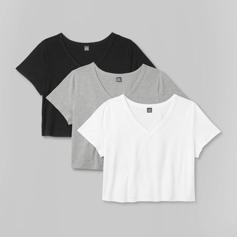 Women's Short Sleeve V-Neck 3pk Bundle T-Shirt - Wild Fable™ White, 1 of 5