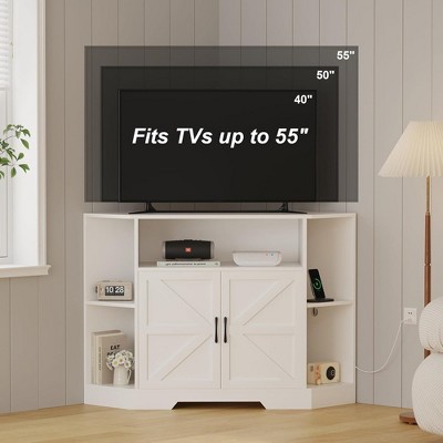 TV Cabinet with Power Sockets, Corner Tv Stand, for Tvs Up to 55 Inch with Power Outlet, Storage Cabinet, for Living Room, Bedroom, White