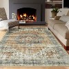 9x12 Area Rug Washable, Low-Pile Rug with Non-Slip Rubber Backing, Boho Vintage Style, Ideal for Bedroom Living Room Home Office Playroom, Blue - 2 of 4