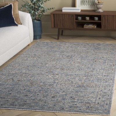Ivory and Blue Hand-Knotted Rectangular Rug 8' x 10'
