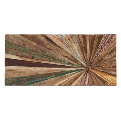 39" x 18" Teak Wood Starburst Handmade Radial Wall Decor Brown - Olivia & May: Rustic Bohemian Art