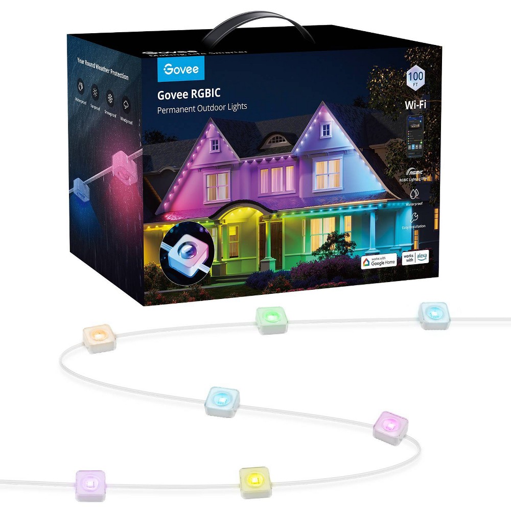 Govee WiFi RGBIC Outdoor Permanent String Lights 100ft Multi