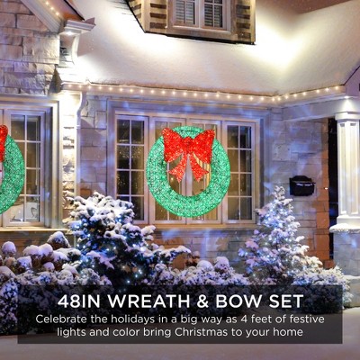48-Inch Green and Red Pre-Lit Outdoor Christmas Wreath with LED Lights