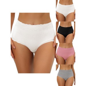 Allegra K Women's High Waist Tummy Control Lace Trim 5 Packs Ribbed Briefs White Small - 1 of 4