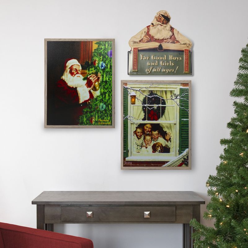 Northlight 19" Lighted Norman Rockwell 'Santa Trimming Tree' Christmas Wall Art, 3 of 6