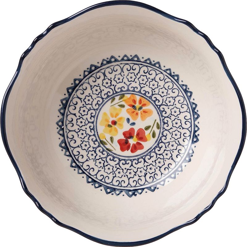 Gibson Elite Luxenbourg 2 Piece Floral Hand Painted Round Stoneware Bowl Set, 3 of 7