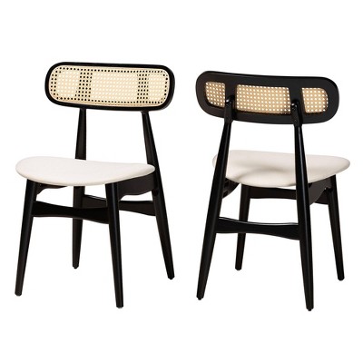 Tarana Cream Fabric and Black Wood 2-Piece Dining Chair Set