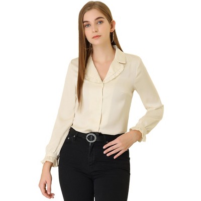 INSPIRE CHIC Women's Long Sleeve Satin Casual Work Button Down V Neck Blouse