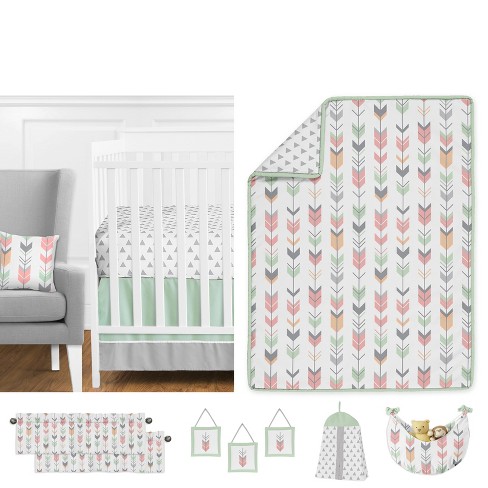 Sweet Jojo Designs Crib Bedding Set - Mod Arrow - Coral/Mint 11pc