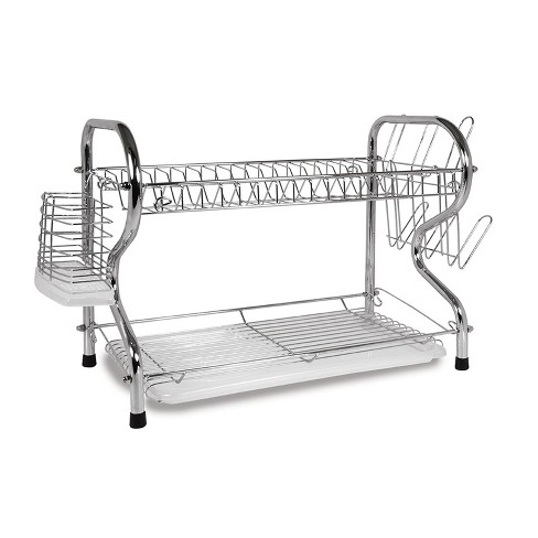 MegaChef 16 in. 2-Tier Silver Chrome Plated Standing Dish Rack