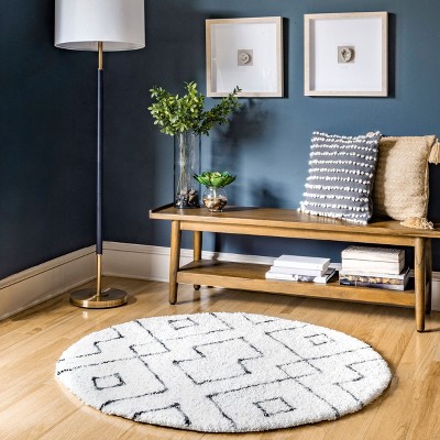 nuLOOm Beaulah Modern Trellis Shag Area Rug, Round 4', White