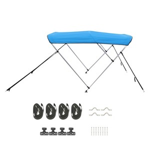 VEVOR 3 Bow Boat Bimini Tops, 600D Polyester Canopy with Aluminum Alloy Frame, 2 Support Poles, 4 Straps, 6'Lx(67"-72")Wx46"H , Pacific Blue - 1 of 4