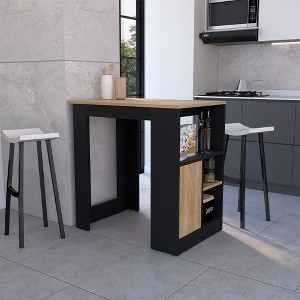 Kumasinova 36.2" Modern Fixed Kitchen Island,Compact Island Table with Cabinet&Shelf,Kitchen Storage for Dining Room,White+Light Oak - 1 of 4