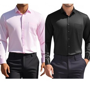 INSPIRE CHIC Men's Solid Long Sleeves Regular Fit Business Button Down Dress Shirts 2 Packs - 1 of 4