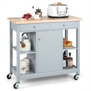 Tangkula Kitchen Island Utility Cart Rolling Storage Trolley w/ Open Shelves & 2 Drawers - 1 of 4