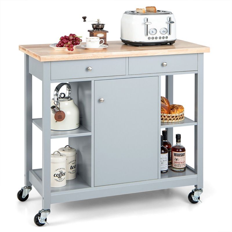 Tangkula Kitchen Island Utility Cart Rolling Storage Trolley w/ Open Shelves & 2 Drawers, 1 of 11