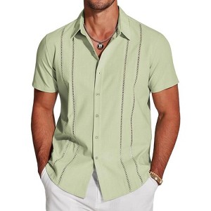COOFANDY Men's Cuban Guayabera Short Sleeve Button Down Casual Summer Beach Linen Shirts - 1 of 4
