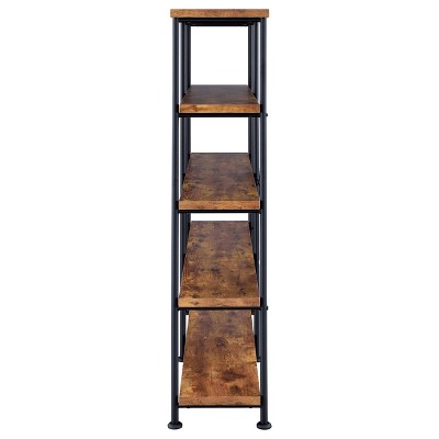 Contemporary 60'' Black and Antique Nutmeg Double Wide Bookcase