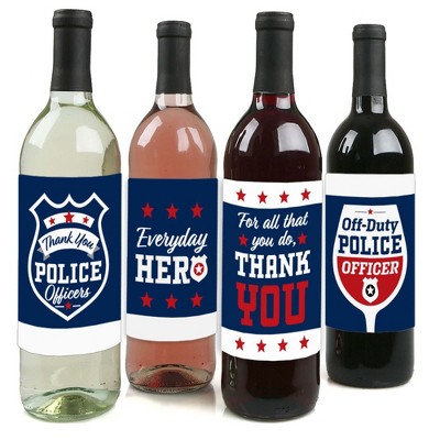 Big Dot of Happiness Thank You Police Officers - First Responders Appreciation Decorations for Women and Men - Wine Bottle Label Stickers - Set of 4