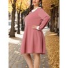 Women's Plus Size Long Sleeve Peter Pan Collar Elegant Midi Flare A Line Dresses - Agnes Orinda - 2 of 4