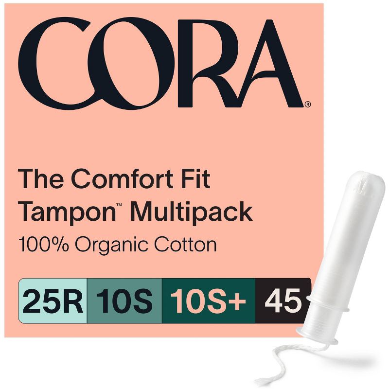 Cora Organic Cotton Tampons Mix Pack Regular/Super/Super+ Absorbency - 45ct, 1 of 12