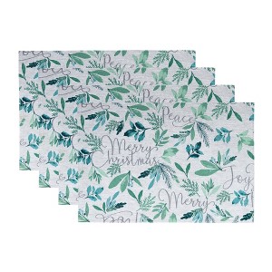 Seasons Greetings Holiday Fabric Placemats, Set of 4 - Blue - 13x19 - Elrene Home Fashions - 1 of 3